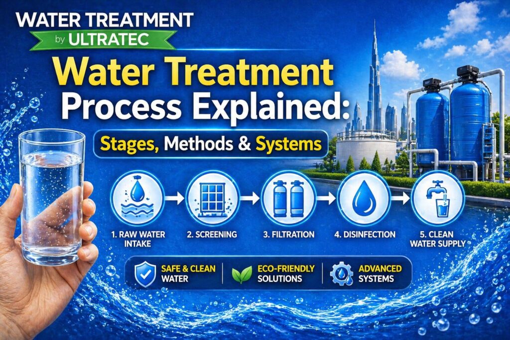 water treatment process stages filtration sedimentation disinfection system